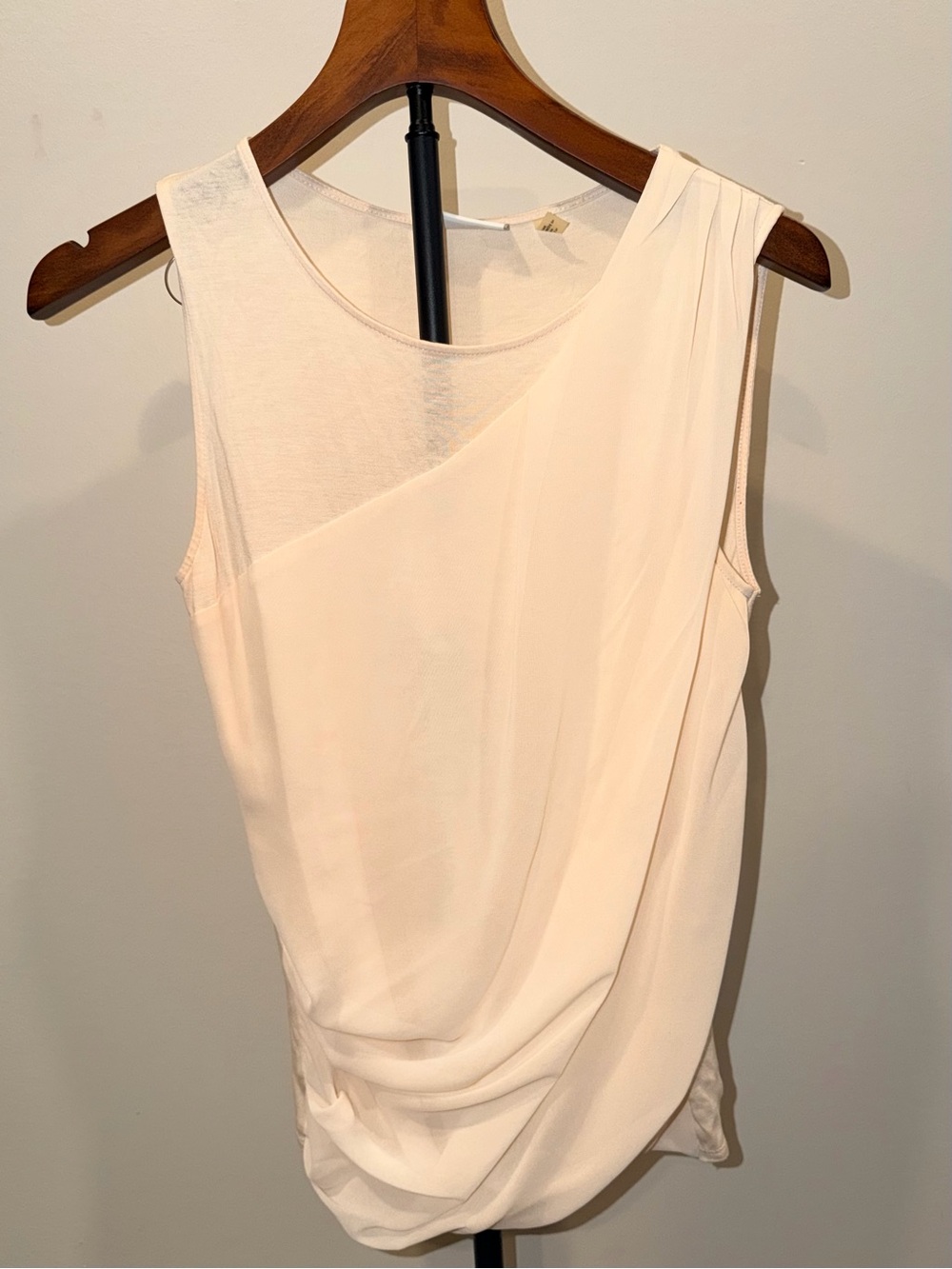 DKNY Ivory Draped Sleeveless Top Asymmetrical Sheer Layered Blouse